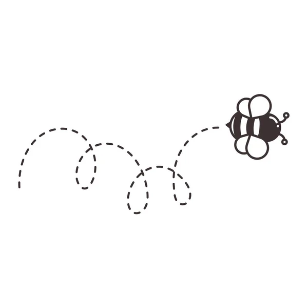 Trajectoire Vol Abeille Vecteur Abeille Volant Dans Une Ligne Point — Image vectorielle