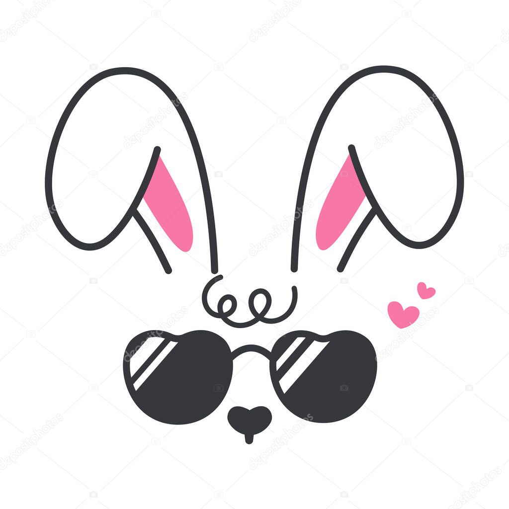 Vector flat bunny in cool dress with black glasses Isolated on white background.