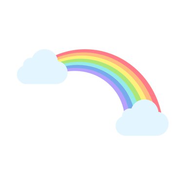 Gökyüzünde bulutlar ve köprünün karşısında renkli bir gökkuşağı. Gökkuşağı renklerinde yağmur damlaları düşerken