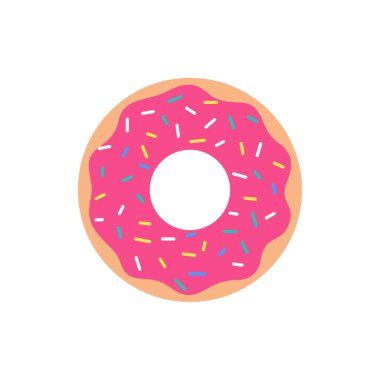 Vektör Pembe Donut Çilek Lezzeti Isırılmış Kabuğu üzerine serpin. Beyaz arkaplanda izole