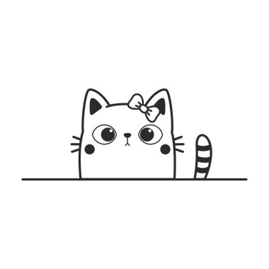 Duvara el sallayan siyah kedinin vektör karikatürü şirin kedi çizgisi çiziyor..