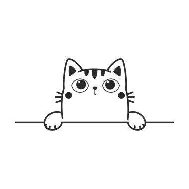 Duvara el sallayan siyah kedinin vektör karikatürü şirin kedi çizgisi çiziyor..