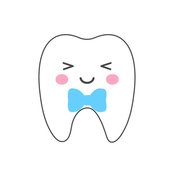 Lindo Vector Dientes Leche Dibujos Animados Adornado Con Arco Una — Vector de stock