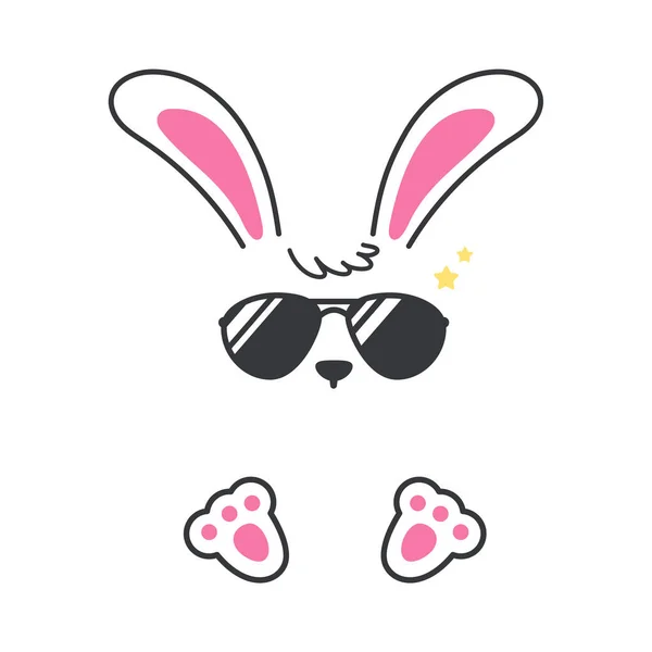 Lapin Plat Vectoriel Robe Cool Avec Lunettes Noires Isolé Sur — Image vectorielle