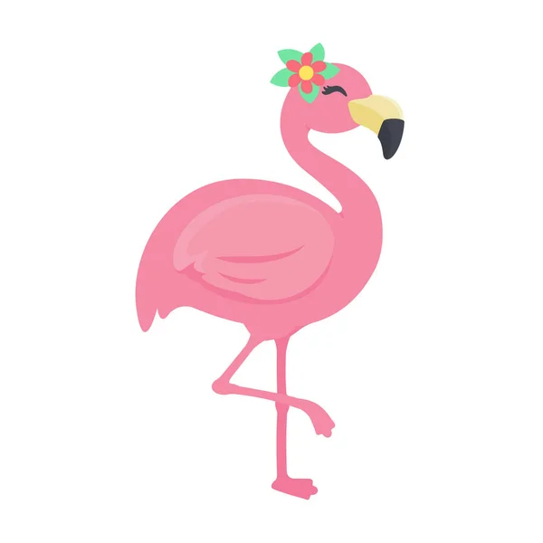Mooie Zomer Flamingo Vector Versier Het Hoofd Met Bloemen Een — Stockvector