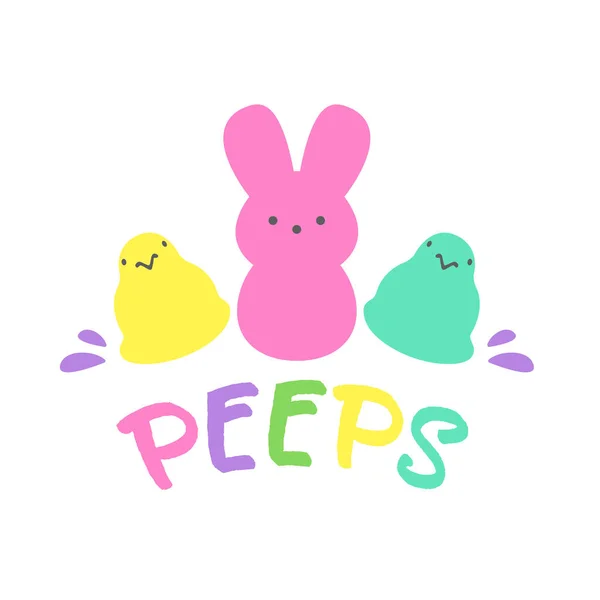 Pascal Peeps Vetor Coelho Simples Várias Cores Feitas Doces Marshmallows — Vetor de Stock