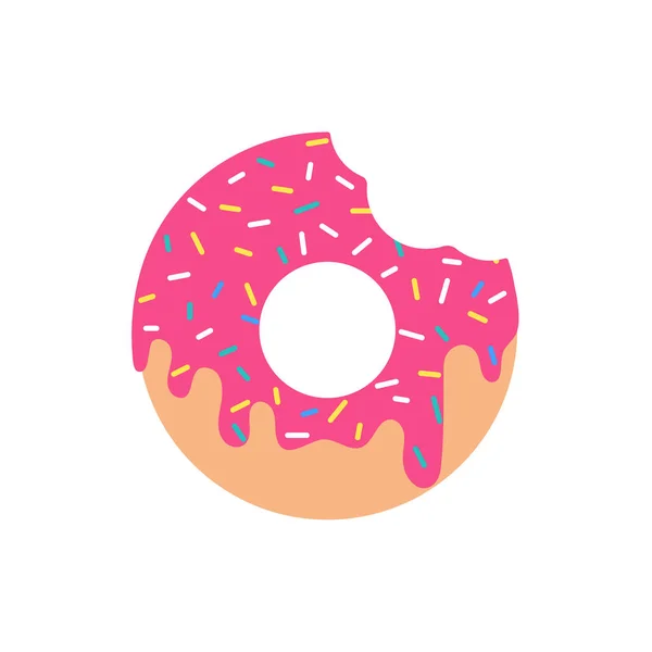 Vector Rosado Donut Fresa Sabor Mordido Espolvorear Corteza Parte Superior — Vector de stock