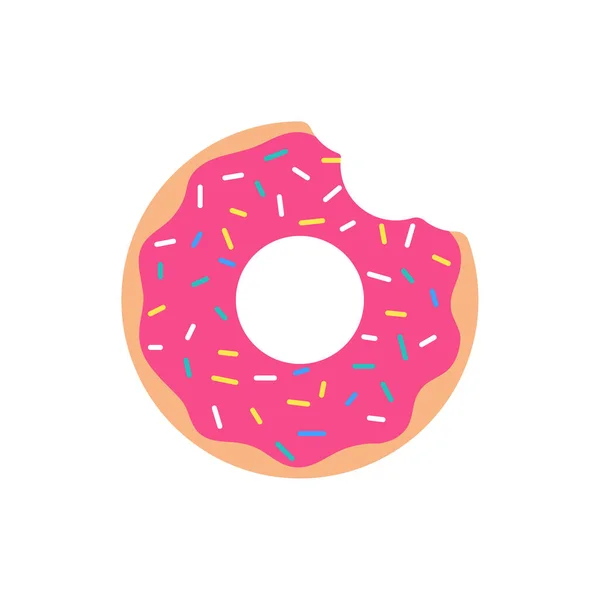 Vector Pink Donut Strawberry Flavor Bitten Strö Över Skorpan Isolerad — Stock vektor