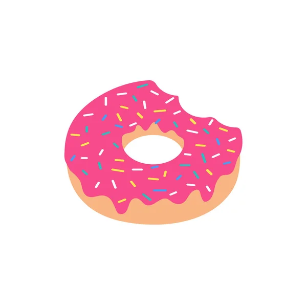 Vector Pink Donut Aardbei Smaak Gebeten Bestrooi Korst Top Geïsoleerd — Stockvector