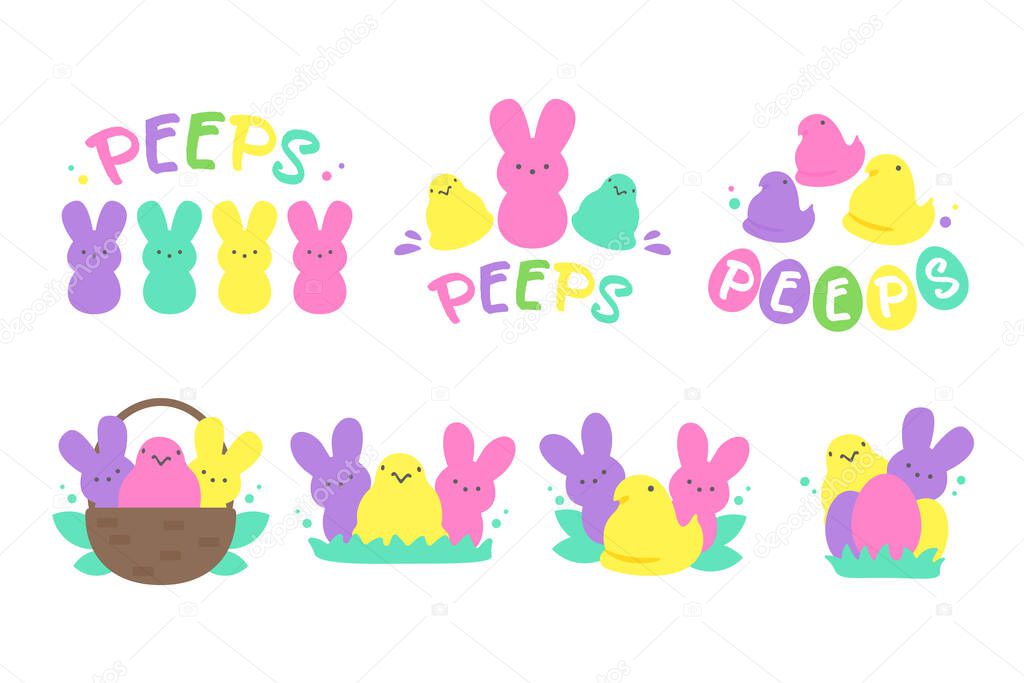 Easter Peeps. Simple Rabbit Vector Various colors made from candy and marshmallows. For celebrating Easter.