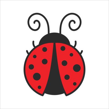 Vektör çizgi filmi şirin siyah benekli kırmızı uğur böceği arka planda izole edildi