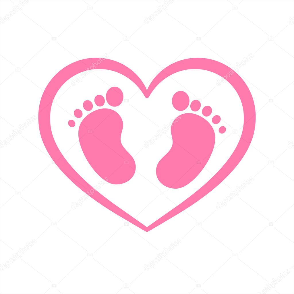 Vector design of newborn baby footprints with heart shape Leave space for adding text.