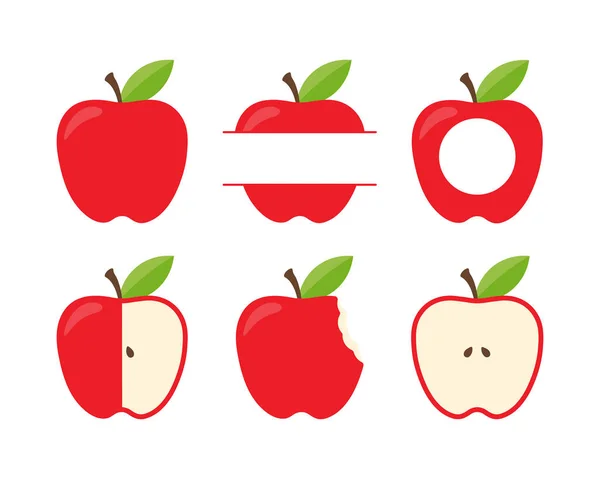 ベクトルは赤いリンゴを噛んだ半分にカットテキストを追加するためのスペースを残す — ストックベクタ
