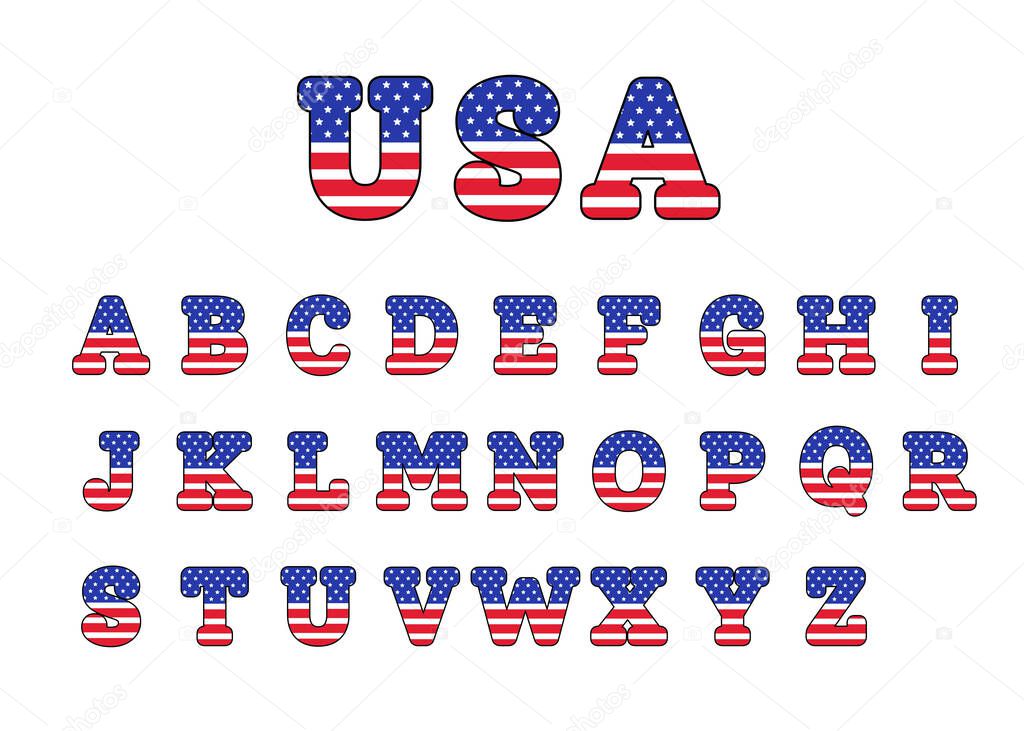 Lettering design with american flag For decoration on the American Patriotic Day