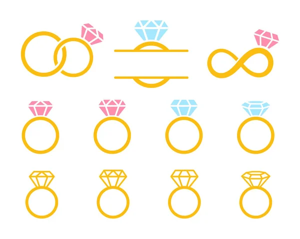 Διάνυσμα Διαμαντένιο Δαχτυλίδι Δύο Χρυσά Δαχτυλίδια Σχετίζονται Την Ημέρα Του — Διανυσματικό Αρχείο