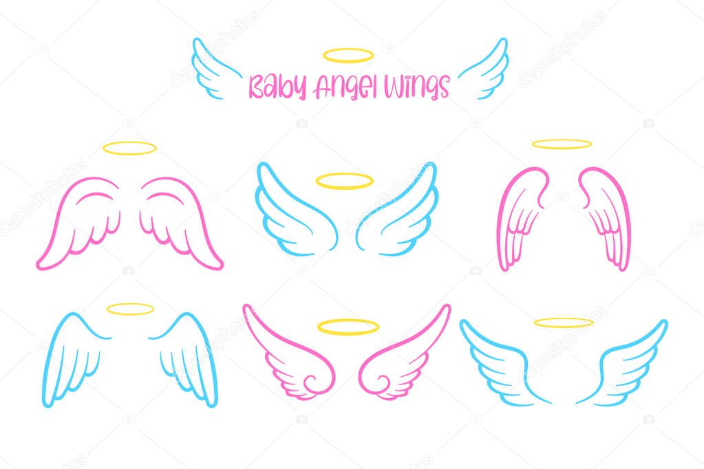 Angel wings design and cute head ring for kids. Isolated on white background