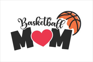Metin tasarımı basketbol anne. Annemi kalp şeklinde bir basketbol topuyla sevdiğimi söyleyen bir kart..