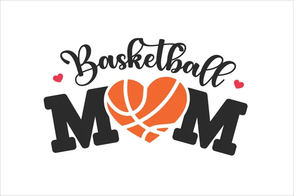 篮球妈妈一张卡片 上面写着 我爱妈妈 她带着一个心形的篮球 — 图库矢量图片