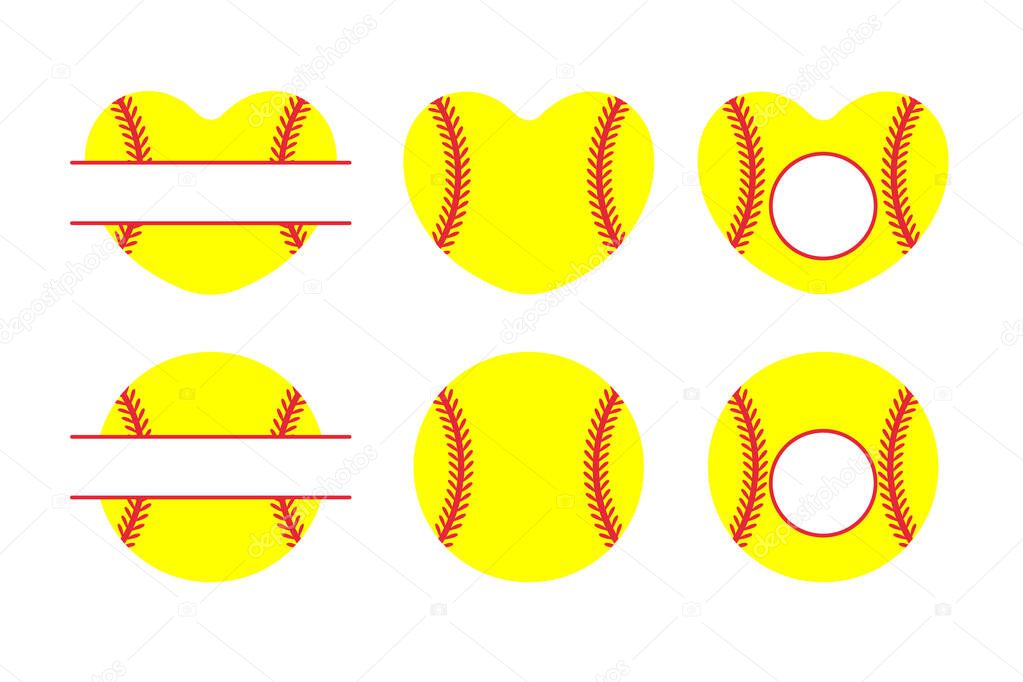 Yellow heart shaped baseball And red stitch baseball Isolated on white background.