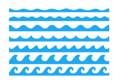 Su dalgası vektörü. Beyaz arka planda izole edilmiş göllerde ve okyanuslarda sallanan dalgalar