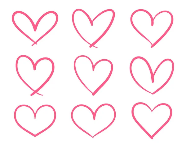红心手绘画线以装饰一对年轻夫妇的爱情 — 图库矢量图片
