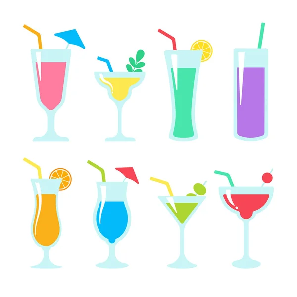 Vector Cocktail Glass Colorful Alcoholic Juices Helps Stay Fresh Hot — Stock Vector