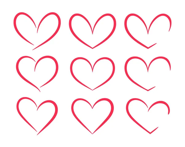 Красное Сердце Форме Ручной Линии Рисунок Украшения Любви Молодой Пары — стоковый вектор