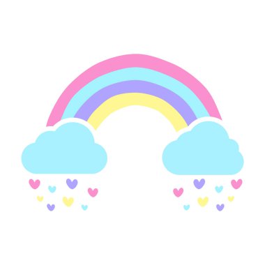 Gökkuşağı taşıyıcısı tek boynuzlu at Kalbe yağmur Tişörtündeki perdenin kıza vermesi için.