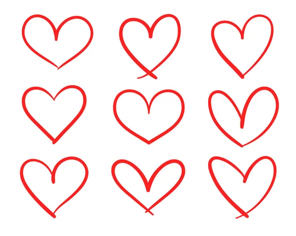 Czerwone Serce Kształcie Dłoni Narysowane Linii Zdobienia Miłości Młodej Pary — Wektor stockowy