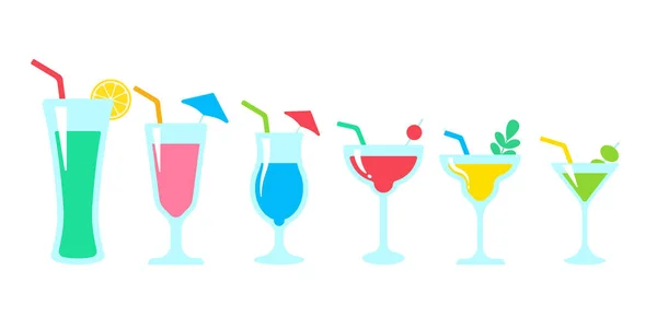 Vector Cocktail Glass Colorful Alcoholic Juices Helps Stay Fresh Hot — Stock Vector