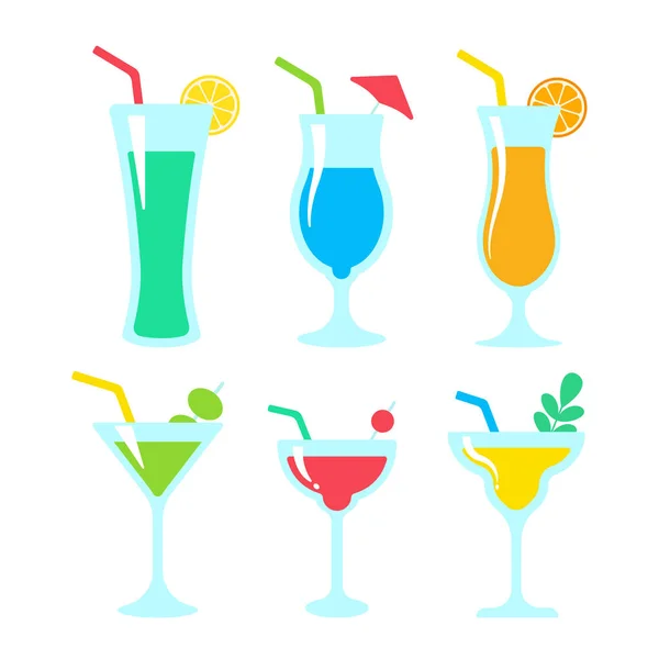 Vector Cocktail Glass Colorful Alcoholic Juices Helps Stay Fresh Hot — Stock Vector
