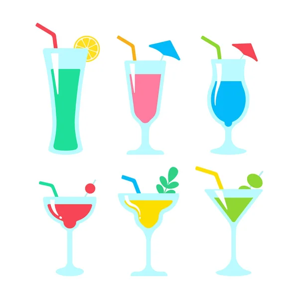 Vector Cocktail Glass Colorful Alcoholic Juices Helps Stay Fresh Hot — Stock Vector