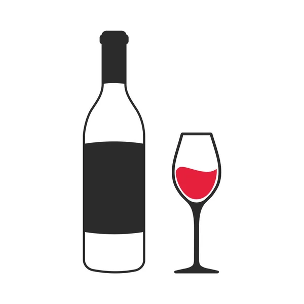 Botella Vino Icono Copa Vino Con Líquido Rojo Interior Aislado — Vector de stock