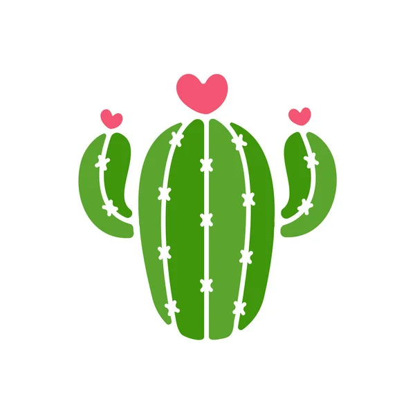 Kaktusvektor Mängd Olika Kaktusar Som Blommar Rosa Hjärtan Isolerad Vit — Stock vektor