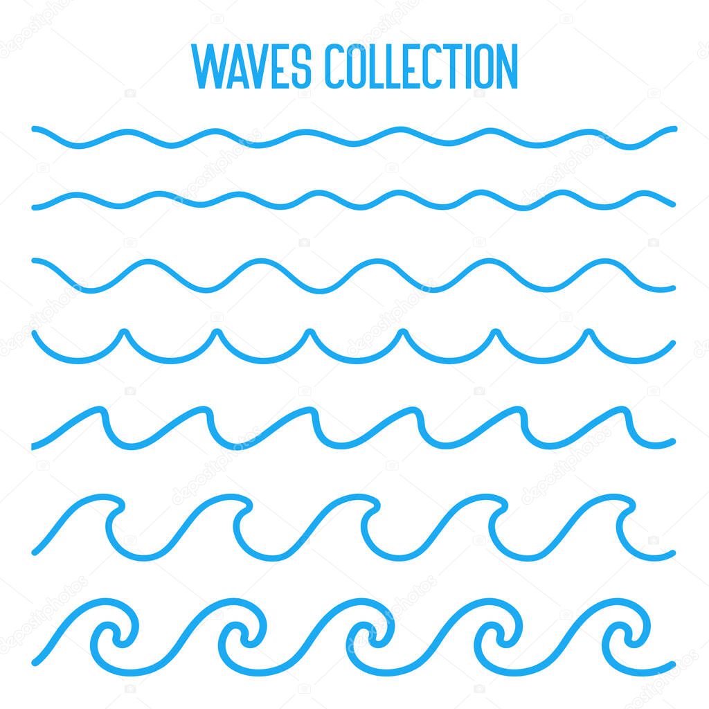 Water wave vector. Waves swaying in lakes and oceans Isolated on white background