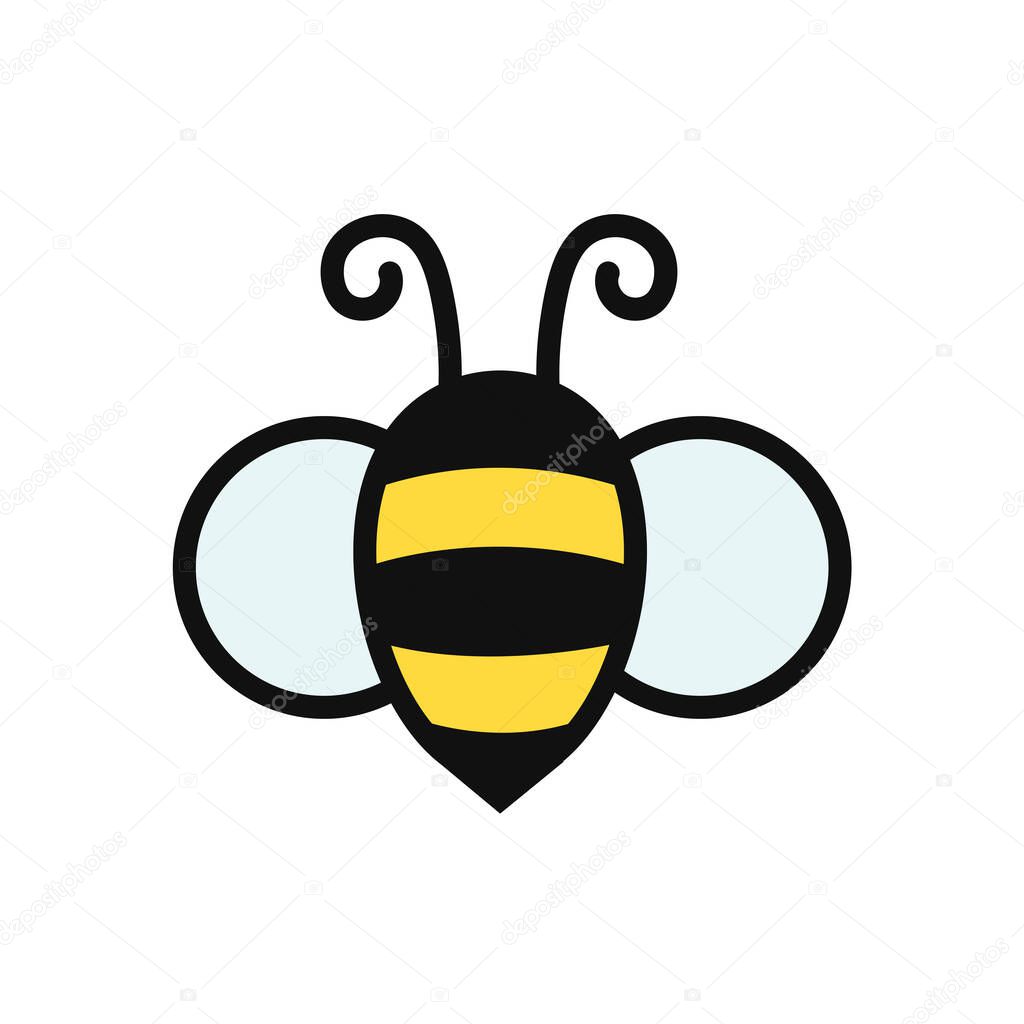 Simple flying bee design vector. Cartoon bee isolated on white background.