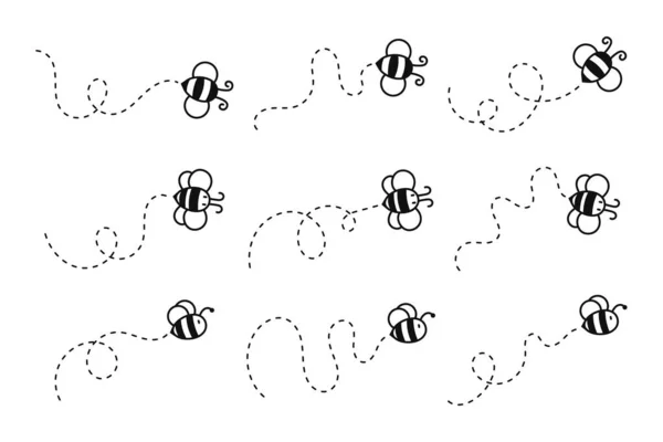 Bee Flying Path Bee Flying Dotted Line Flight Path Bee — Stock Vector