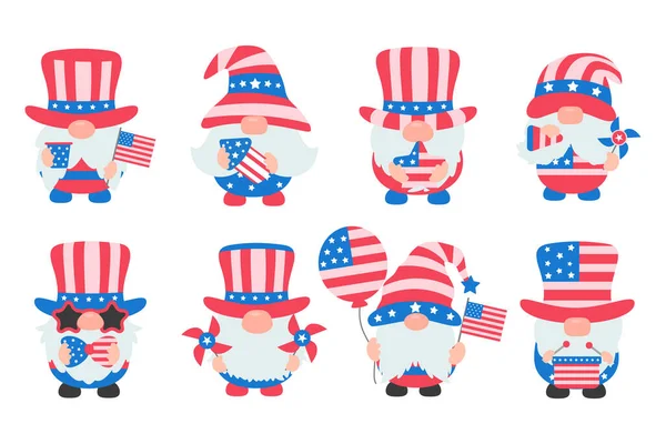 Július Törpék Amerikai Zászlós Jelmezt Viseltek Függetlenség Napján — Stock Vector