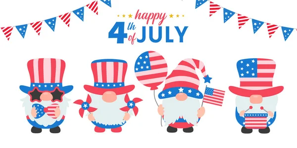 7月4日 ノームは独立記念日を祝うためにアメリカの国旗の衣装を着ていた — ストックベクタ