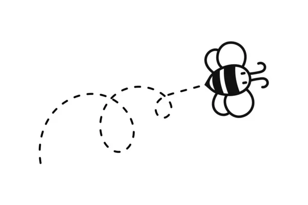 Percorso Volo Delle Api Ape Che Vola Una Linea Tratteggiata — Vettoriale Stock