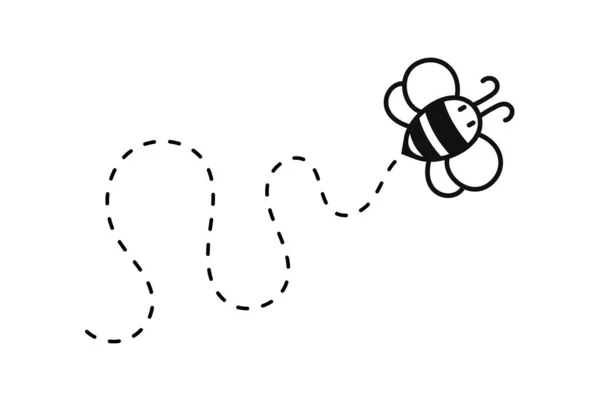 Бджола Літає Стежкою Бджола Літає Пунктирну Лінію Шлях Польоту Бджоли — стоковий вектор