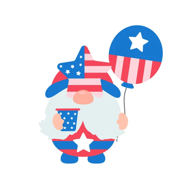 7月4日Gnomes身着美国国旗服装庆祝独立日 — 图库矢量图片