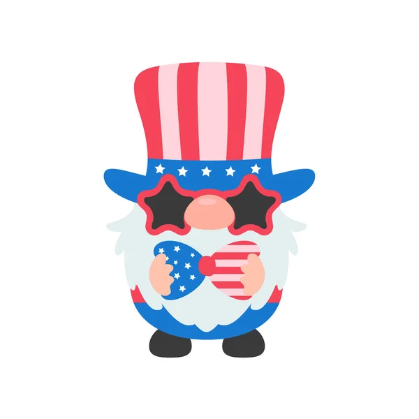 Czwartego Lipca Gnomes Nosił Kostium Amerykańskiej Flagi Świętować Dzień Niepodległości — Wektor stockowy