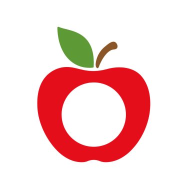 Elma ikonu. Isırılmış kırmızı bir elma. Beyaz arka planda izole edilmiş okul eğitimi kavramı.
