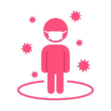 İnsanların simgesi. Evde olup virüslere karşı korunmak için maske takarak sosyal boşluklar..