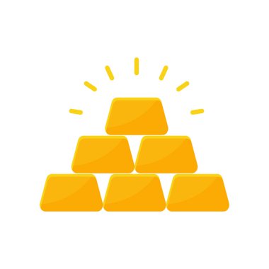 Altın külçesi ikonu. Yığılmış sarı altın külçeler Altın varlıklarda tasarruf kavramı