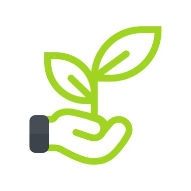 Ağaç dikme ikonu. Ağaç dikmek için fideleri tutan bir el Çevre koruma kavramı