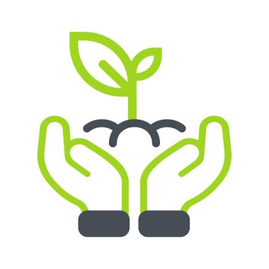 Ağaç dikme ikonu. Ağaç dikmek için fideleri tutan bir el Çevre koruma kavramı