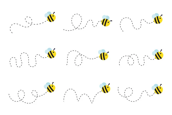 Trajectoire Des Abeilles Une Abeille Volant Pointillé Trajectoire Vol Une — Image vectorielle