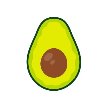 Avokado vektörü. Avokado meyvesi parçalara ayrılmış. İçinde yuvarlak bir tohum var. Sağlık hizmeti için